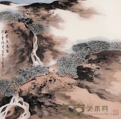 车鹏飞 松云高逸图 片连框 69×69cm
